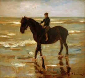 Reitender Junge am Strand – dickes Pferd